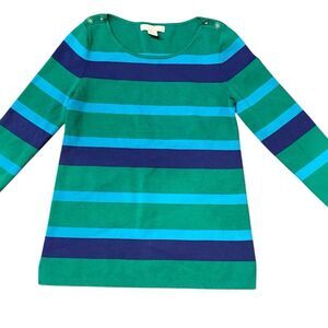 Banana Republic Stretch Knit Striped‎ 3/4 Sleeve Sweater Top Size Small Green